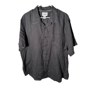 Thom Aaron Shirt Men's XXL Gray 100% Linen Short Sleeve Button Up Collared